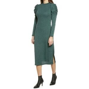 All In Favor Women's Melange Puff Long Sleeve Dress in Green Large $49